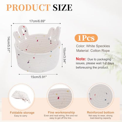 uxcell Small Cotton Rope Woven Storage Basket 6.7x5.5" Cute White Speckles - color: White Speckles, size: 6.7x5.5"