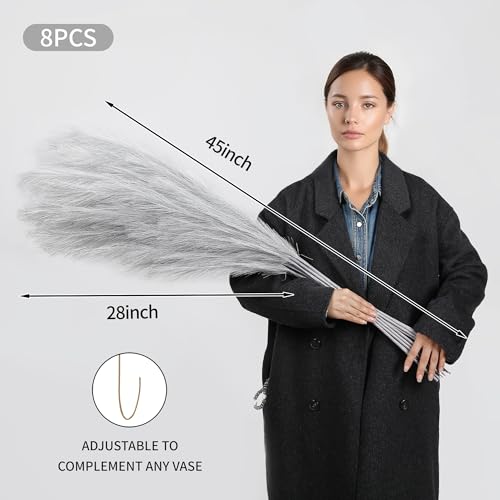 Wertuirk Silver Pampas Grass Decor, 8 Pcs 45 Inch Tall Large Faux Pompous - color: Silver