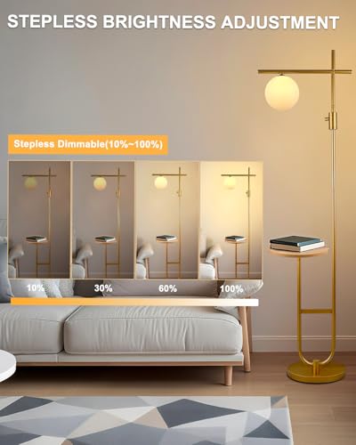66IN Gold Floor Lamp with Table, Modern Shelf Lamp for Living Room