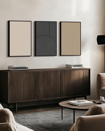 Drsoum Minimalist Boho Wall Art Framed Modern Abstract Neutral Line Wall Decor Mid Century Geometric Artwork Bedroom Living Room 16x24in Black Framed - color: Wildflower Bouquet, size: 24L" x 16W", Black Framed