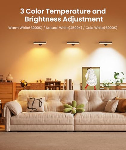 PopoIron Rechargeable LED Wall Sconces 7500mAh Battery Operated Wall Lamps for Bedroom, Touch and Remote Control, 3 Colors Wall Lights 360° Rotate Dimmable Brightness with 15 RGB Colors,Black 4 Pack - color: Black-4P