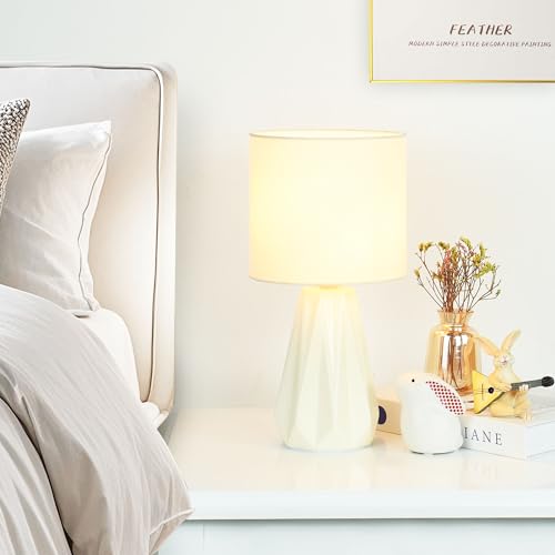 Elisa Cream Small Table Lamp for Living Room as Bedside Table Lamp for Bedroom,Modern Ceramic Kids Night Table Lamp,Φ6.1×H12.4IN,Bulb Excluded - color: Cream