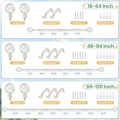 White Curtain Rod 66 to 120 Inch, Heavy Duty Drapery Pole Iron Cage - color: Weather White, size: 18-126"