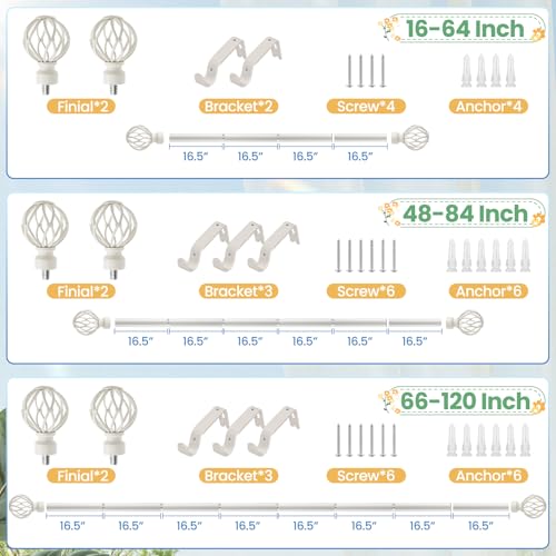 White Curtain Rod 28 to 48 Inch, Heavy Duty Drapery Pole Iron Cage - color: Weather White, size: 18-64"