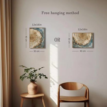 BingruiArt Faux Wood Tree Ring 08 Canvas Wall Art 12x16 Framed - color: Tree Ring - 08, size: 16"L x 12"W