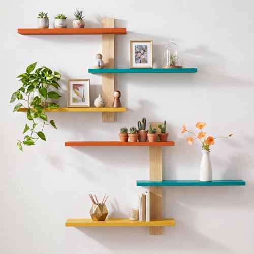 Pinkunn 2 Pack Floating Wall Shelf Mid Century Decor, Mid Century, 3 Tier - color: Mid Century
