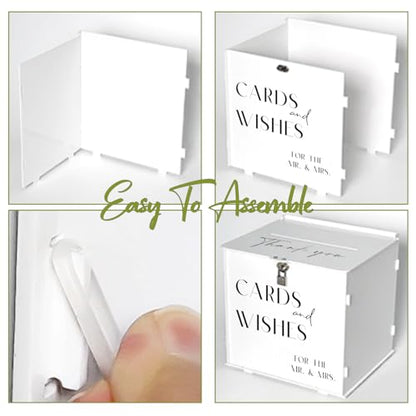 White Acrylic Card Box with Slot & Lock, Elegant Wedding Card Boxes for Reception, Large Money Envelope Gift Card Box for Party Wedding Birthday Engagement Anniversary Stylish Table Decor - style: White