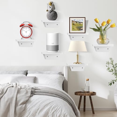 Small Wall Shelves,Speaker Shelf,Floating Shelf Trapezoid for Wifi Router - color: White, size: Set of 2