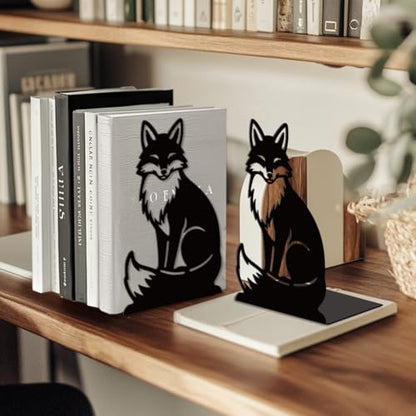 Peacoblue Metal Bookends for Shelves, Modern Decorative Heavy Duty Study Book Ends Stoppers for Office, Desk, Shelf, Room 5.3"x4.3"x7.9" Cast Iron Simple Tall Bookends 1 Pair (Fox) - style: Fox