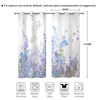 Watercolor Purple Blue Wildflower Window Curtains 2 Panels 45" L x 29" W - color: Light Purple, size: 29"W x 45"L (Pack of 2)