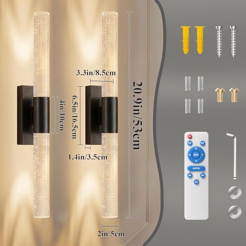 camuucci Battery Operated Wall Sconces Set of 2, Rechargeable Wall Lights - color: Black, size: 20.9 Inches