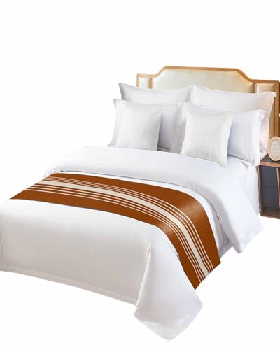 Burnt Orange Beige Striped Bed Runner for Twin Size, Farmhouse Hotel Bed Scarf, Modern Farmhouse Retro Lines Decorative Beds Throws of Foot Bedding Runners & Scarves for Bedroom, 71 x 20 Inch - color: Darkorange Beige, size: 71 x 20 Inch
