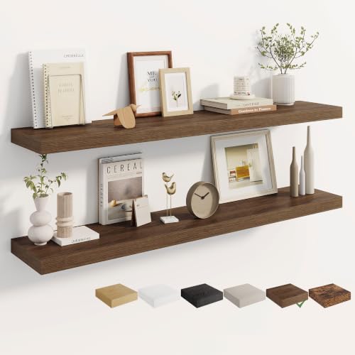 Dreamland 48 Inches Wall Mounted Wood Floating Shelves, Walnut, 2 Pack - color: Walnut, size: 48in
