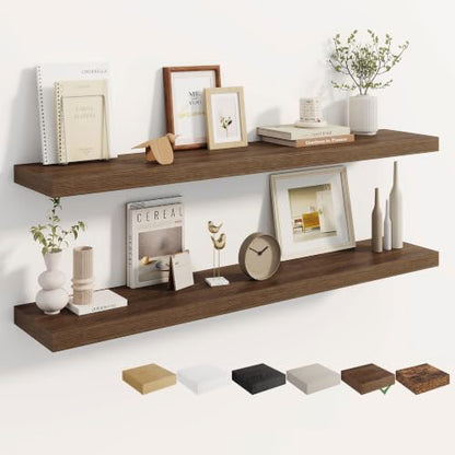 Dreamland 48 Inches Wall Mounted Wood Floating Shelves, Walnut, 2 Pack - color: Walnut, size: 48in