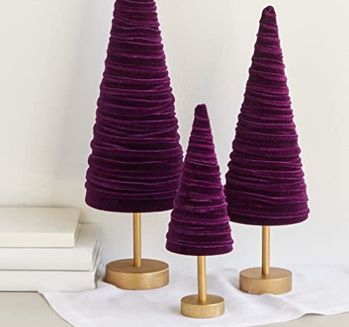Plum Pedestal Velvet Trees Set of 3, Handcrafted in USA, Purple Mantel Accent, Valentine Tabletop, Winter Wedding Centerpiece, Elegant Entryway (Plum) - color: Plum