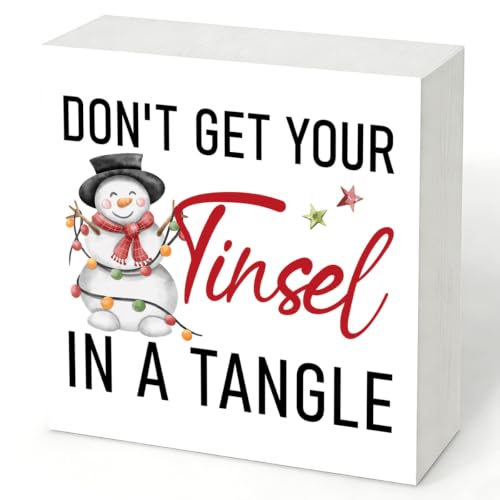 Don't Get Your Tinsel in a Tangle Sign, Funny Christmas Wood Box Decor - color: Style 25