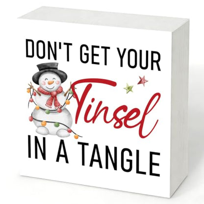 Don't Get Your Tinsel in a Tangle Sign, Funny Christmas Wood Box Decor - color: Style 25