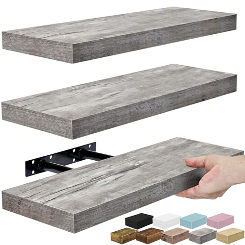Sorbus 16 Inch Floating Shelves for Wall (3 Pack, Grey) - color: Grey, size: 3 Pack
