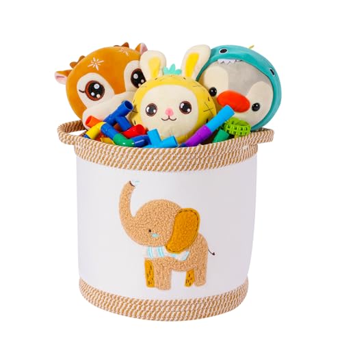 Baby Toy Basket Blanket Baskets Laundry Hamper Cute Elephant Nursery Organization Bins with Handle, Woven Cotton Rope Nursery Storage Basket For Girls Boys Kids Baby Shower Gifts Baskets