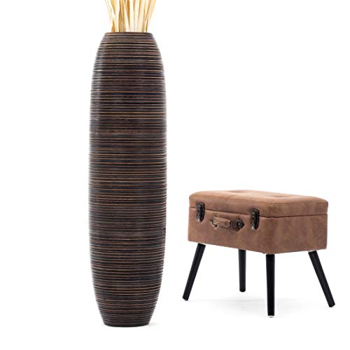 LEEWADEE Large Floor Vase – Handmade Flower Holder Made of Wood, Sophisticated Vessel for Decorative Branches and Dried Flowers, 43 inches, Brown - color: Brown, size: 41 inches