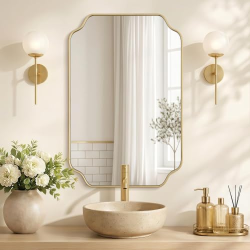 Besdomus Gold Modern Bathroom Mirror: 24"x36" Minimalist Vanity Wall Mirror - color: Gold, size: 36"L x 24"W