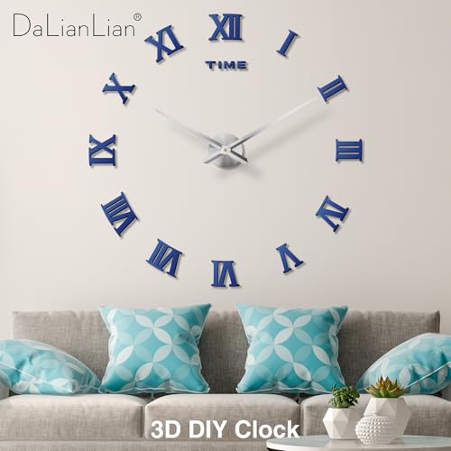DIY Frameless Wall Clock, 3D, Adjustable Up to 52”, Blue - color: Blue