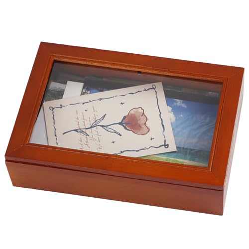 ZEXALOR Wooden Keepsake Box, Vintage Decorative Box Wood Stash Memory Storage Box with Clear Window for Letter Card Trinket Jewelry Gift Toy Money Stationery Organizer (Old, Medium) - size: Medium