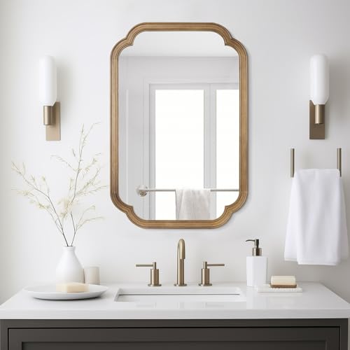 WallBeyond 20" x 30" Rounded Corner Arch Wall Mirror with Wood Frame for Entryway, Living Room or Bedroom Home Decor - Light Woodgrain, Honey-Colored - color: Honeya New, size: 30"L x 20"W