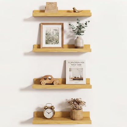 Axeman Picture Ledge Shelf, 16 Inch Oak Floating Shelves Set of 4 - color: Oak, size: 16 Inch