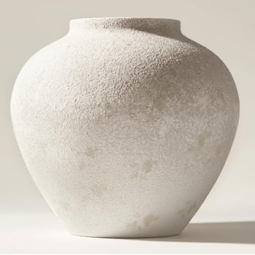 White Rustic Large Round Vase for Table Centerpieces 11 inches, Arina Vase, Earthy Stone Look, Textured, Modern Homes Farmhouse Centerpiece Decor - color: White Large Round