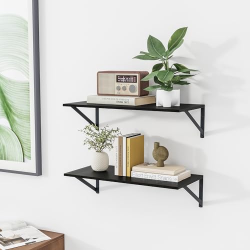 Heimlove 24W x 12D Deep Floating Shelves Set of 2 Black - color: Black With Black Metal Bracket, size: 24Wx12Dx5.8H