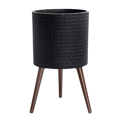 D'vine Dev Planter Pot with Wood Stand, 14 in, Distressed Black, 88-Z-D-5 - color: Distressed Black, size: X-Large