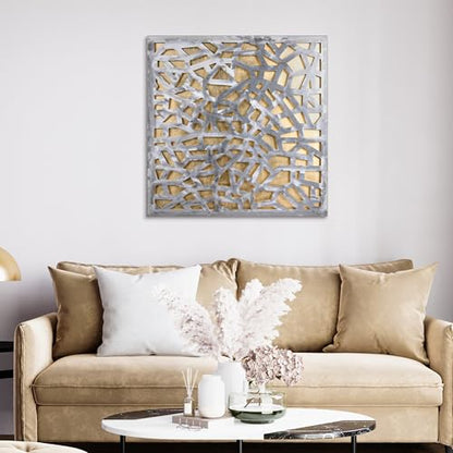 Empire Art Direct Gold Enigma Polished Steel Sculpture Abstract Wall Art with Gold Leaf,Ready to Hang,Living Room, Bedroom ＆ Office (PSL-19308-3232) - color: Gold Enigma, size: 32"L x 32"W