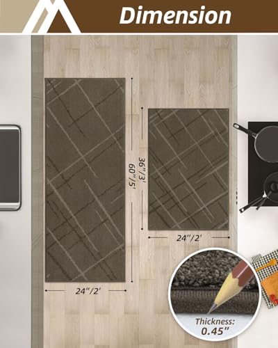 COSY HOMEER Kitchen Rugs,2 PCS Kitchen Mats Non Slip Washable,Brown - color: Brown, size: 24"x36" + 24"x60"