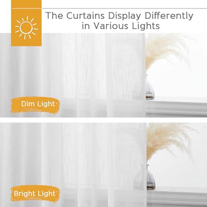 RYB HOME White Semi Sheer Curtains 63 inches Long for Bedroom - color: White, size: 70"W x 63"L (Pack of 2)