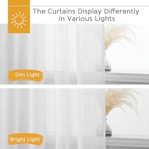 RYB HOME White Semi Sheer Curtains for Small Window 45 inches Long - color: White, size: 52"W x 45"L (Pack of 2)