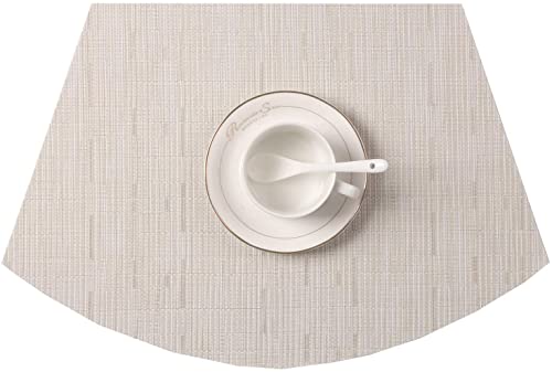 SHACOS Small Round Table Placemats Set of 5 Wedge Shaped Place Mat with Centerpiece Round Mat Heat Resistant Table Mats Washable (5, Beige) - color: Beige