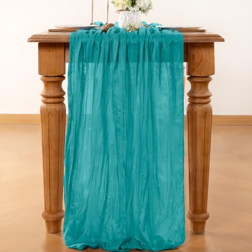 Teal Cheesecloth Table Runner Fall Boho Wedding Birthday Home Decor - color: Teal, size: 10ft 10Pack