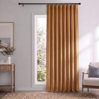 Extra Wide Velvet Blackout Curtains (1 Panel) - 100W x 120L, Amber Gold - color: Amber Gold, size: 100"W x 120"L (Pack of 1)