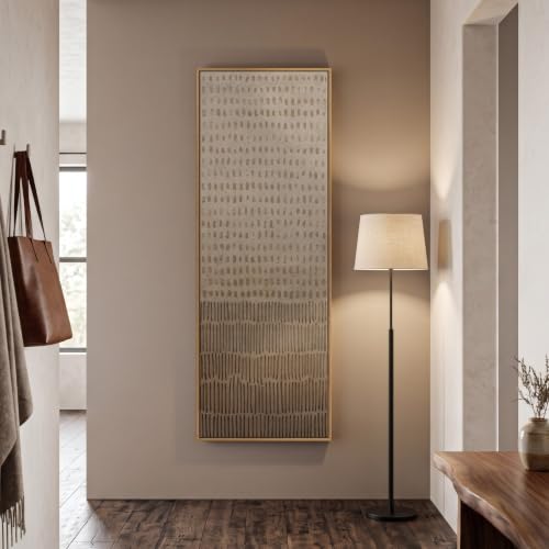 Large Framed Neutral Wabi Sabi Abstract Wall Art, Long Vertical 60x20 In - color: Neutral Marks, size: 60"L x 20"W
