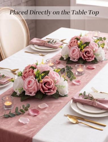 BLOSMON Dusty Pink Flower Centerpieces for Wedding: 10 Pcs, Faux Roses - color: Dusty Rose-3 Colors