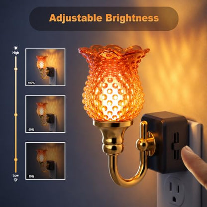 JandCase Night Light, Night Lights Plug into Wall, Glass Flower Nightlight - color: Spotted Flower-Red