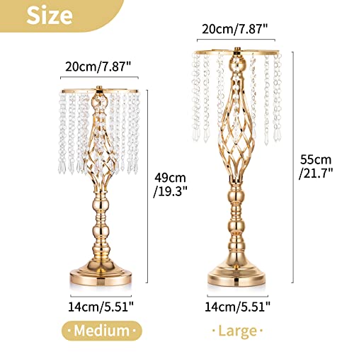 2 Pcs 19.3 inches Gold Tall Crystal Flower Stand and Holders Centerpiece Chandelier Metal Vase for Wedding Reception Tables - color: Gold, size: Medium - 2 Pcs
