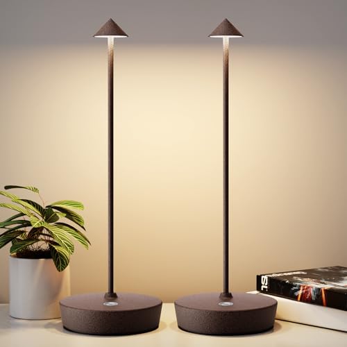 2Pack Rechargeable Cordless Table Lamp, Portable Powered LED Battery 6000mAh Metal USB Desk Lamp, 3 Levels Brightness Light for Restaurants Outdoor (2pack ferruginous) - color: 2pack ferruginous