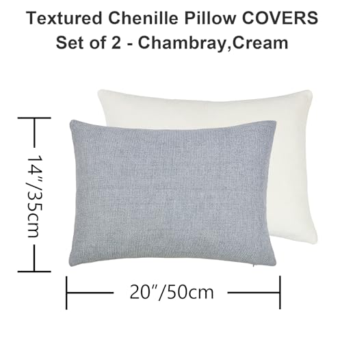 Chambray Chenille Throw Pillow Covers 14x20 Inch Pack of 2 - color: Chambray,cream, size: 20" x 14" (Pack of 2)