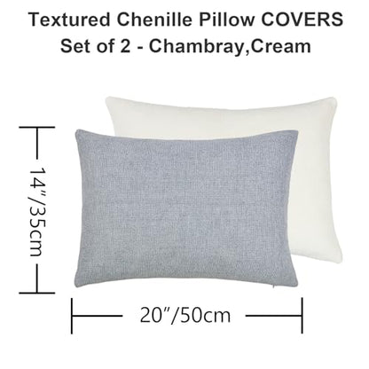Chambray Chenille Throw Pillow Covers 14x20 Inch Pack of 2 - color: Chambray,cream, size: 20" x 14" (Pack of 2)