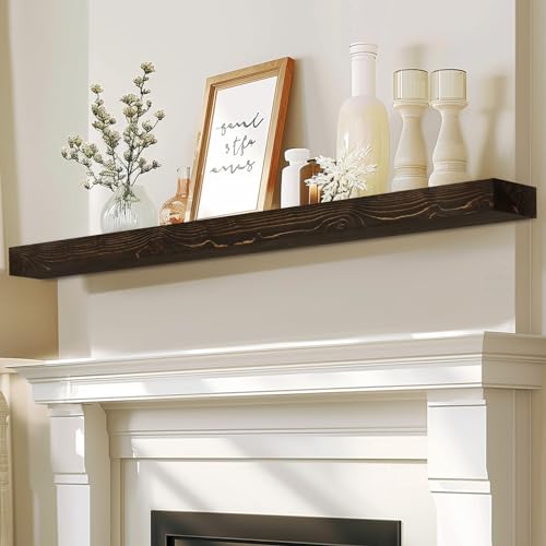 60x7x3in Solid Pine Wood Fireplace Mantel, Weathered Black - color: Weathered Black, size: 60x3x7-solid