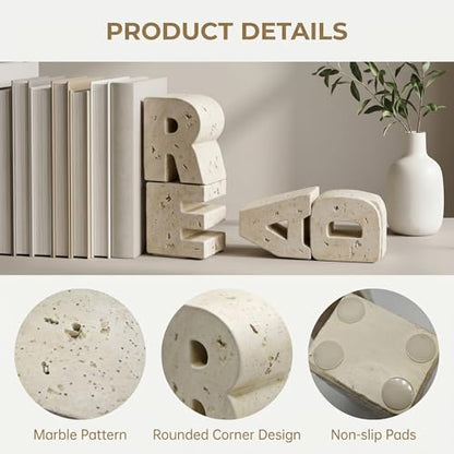 Book Ends Decorative with Read Design Resin Bookends for Heavy Books Book Holders for Shelves Book Stoppers with Non-Slip Pads Unique Read Sign Beige Bookend Gift for Book Lovers