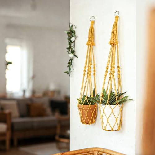 Artilady Macrame Plant Hanger Boho Hanging Planter for Indoor Plants Holder - color: Yellow