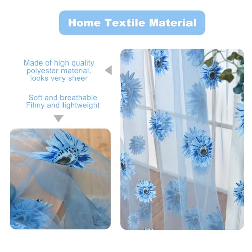 Ufurty 2pcs Sunflower Window Curtain Blue Floral Voile Sheer Curtains - color: Blue Flower, size: 39.4"W x 78.7"L (Pack of 2)
